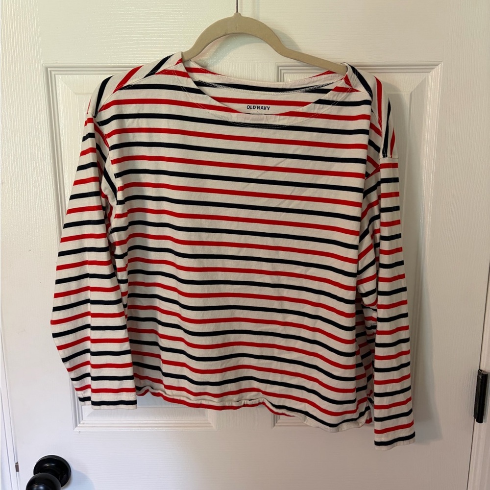 Old Navy red, white and navy boat neck shirt